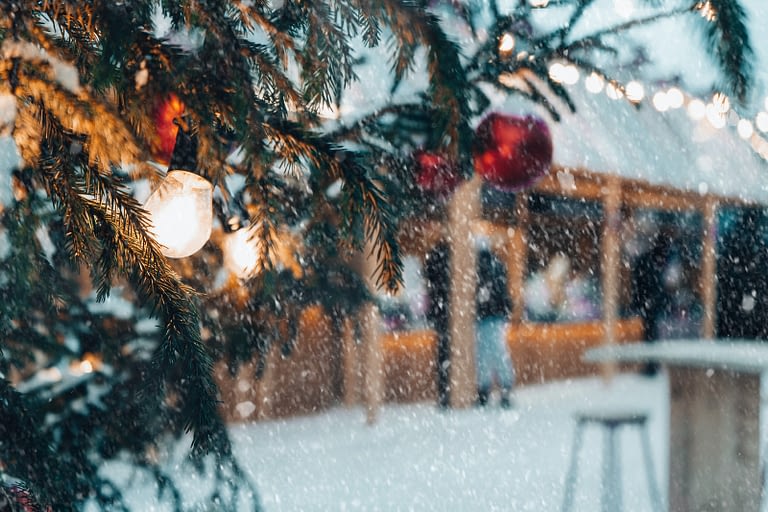 Photo by Mary Ray green christmas tree with red baubles